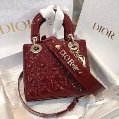 CHRISTIAN DIOR Women Bag – Lady Dior Cannage Patent Leather | Premium Quality (Maroon)