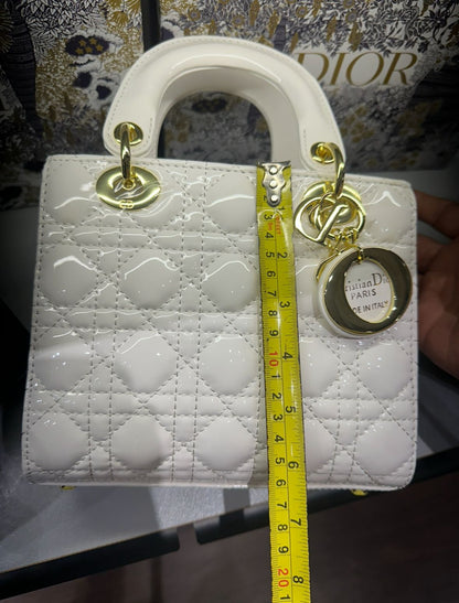 CHRISTIAN DIOR Women Bag – Lady Dior Cannage Patent Leather | Premium Quality (White)