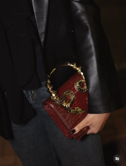 ROBERTO CAVALLI Women Bag – Borsa Bordeaux Con Serpenti | Premium Medium Shoulder & Hand Carry (Red)