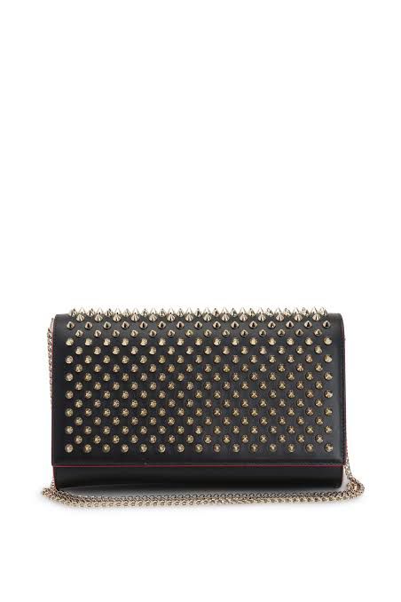 CHRISTIAN LOUBOUTIN Paloma Women Bag – Spiked Leather Clutch with Signature Red Interior | Premium Quality (Black & Gold)