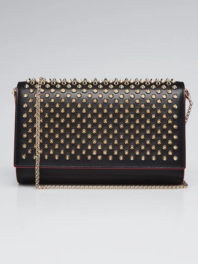 CHRISTIAN LOUBOUTIN Paloma Women Bag – Spiked Leather Clutch with Signature Red Interior | Premium Quality (Black & Gold)