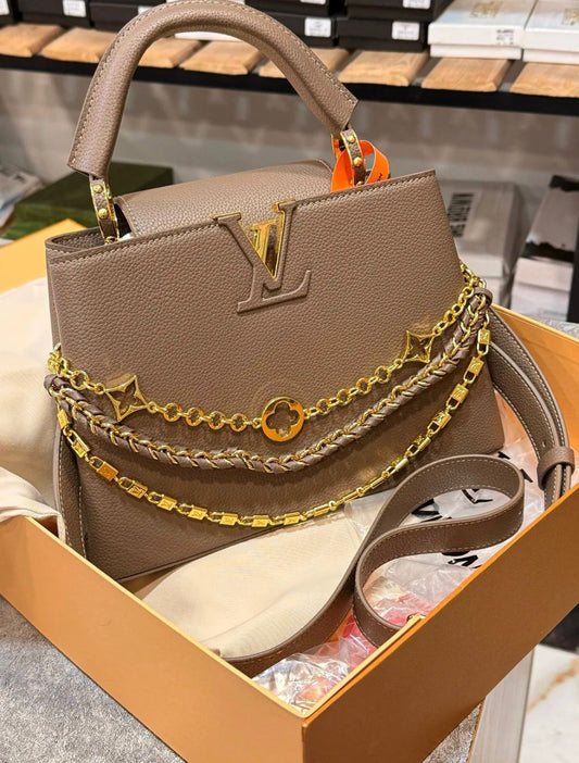 LOUIS VUITTON Capucines Big Women Bag – Premium Taurillon Leather | With Magnetic Box & Dust Bag (Beige)
