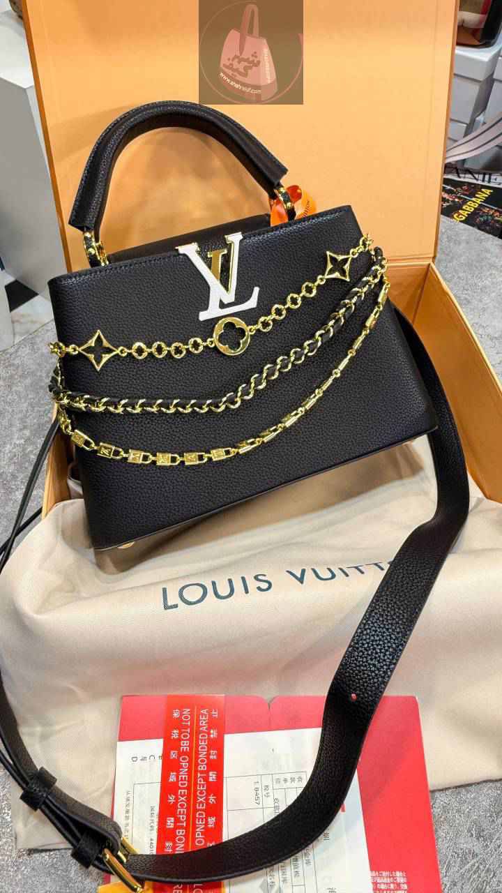 LOUIS VUITTON Capucines Big Women Bag – Premium Taurillon Leather | With Magnetic Box & Dust Bag (Black)