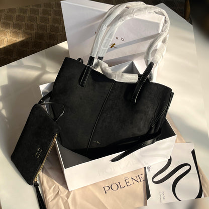 POLÈNE Cyme Suede Leather Handbag – Premium Women Bag (Black)