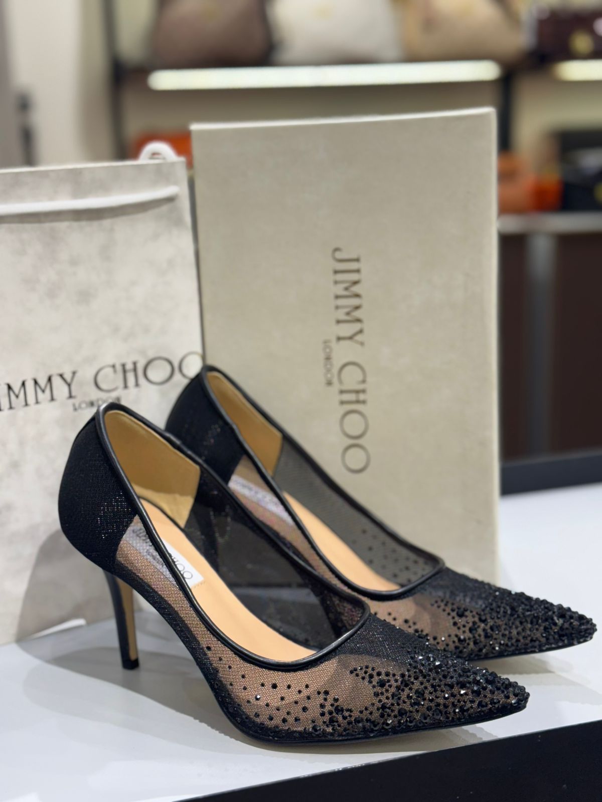 JIMMY CHOO Aurelie 85 Pearl-Embellished Heel Pumps – Premium Women Heel Pumps (Black Design B)