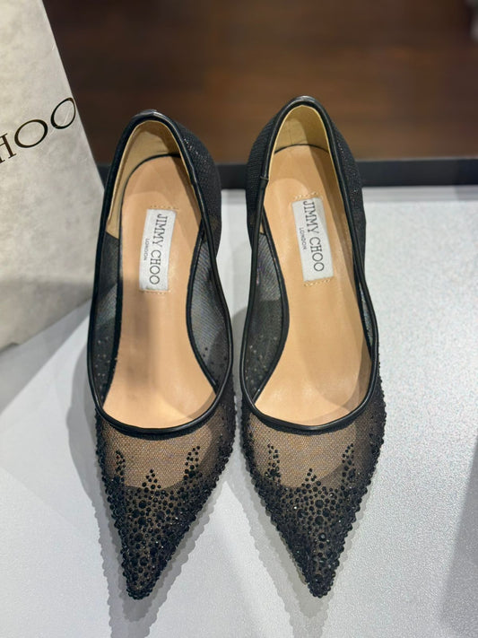 JIMMY CHOO Aurelie 85 Pearl-Embellished Heel Pumps – Premium Women Heel Pumps (Black Design B)