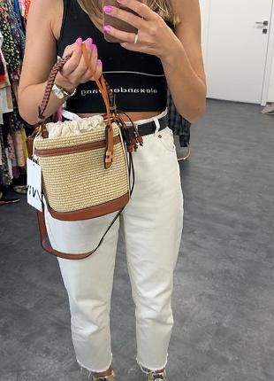 Z-A-R-A Braided Handle Bucket Women Bag – Casual Chic Edition (Beige)
