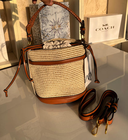 Z-A-R-A Braided Handle Bucket Women Bag – Casual Chic Edition (Beige)