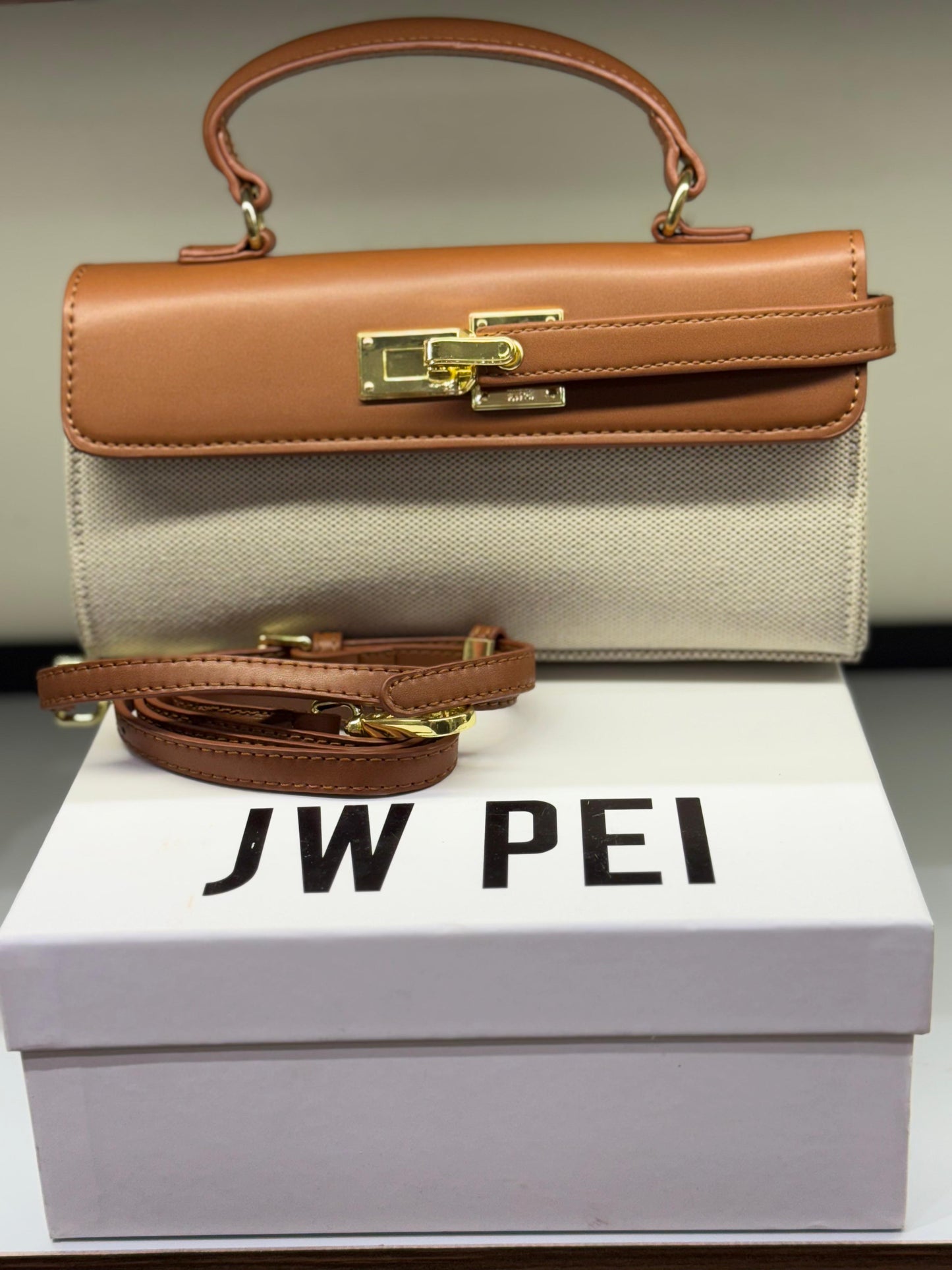 JW PEI Keyla Top Handle Bag – Vegan Leather | Premium Quality (Off White Brown)