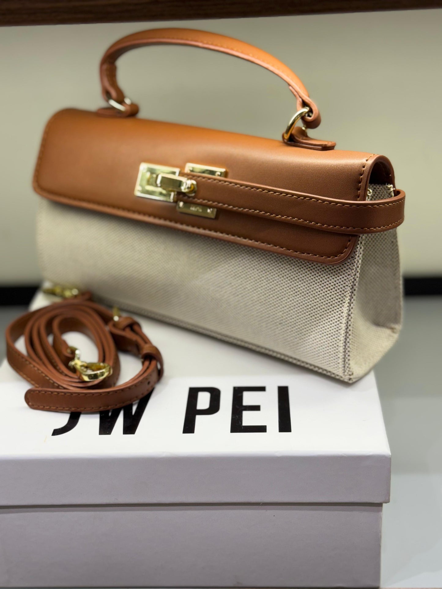 JW PEI Keyla Top Handle Bag – Vegan Leather | Premium Quality (Off White Brown)