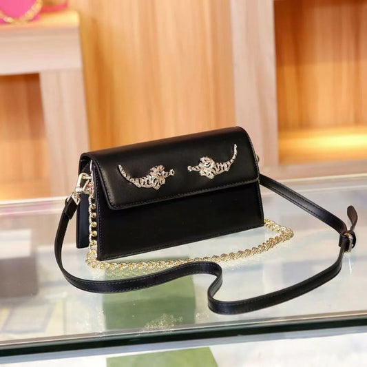 ROBERTO CAVALLI – SIGNATURE LEATHER HANDBAG (Black & Golden)