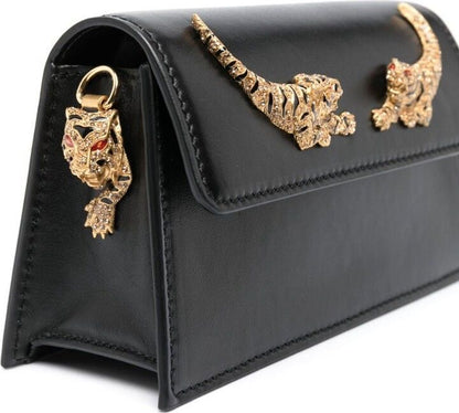 ROBERTO CAVALLI – SIGNATURE LEATHER HANDBAG (Black & Golden)