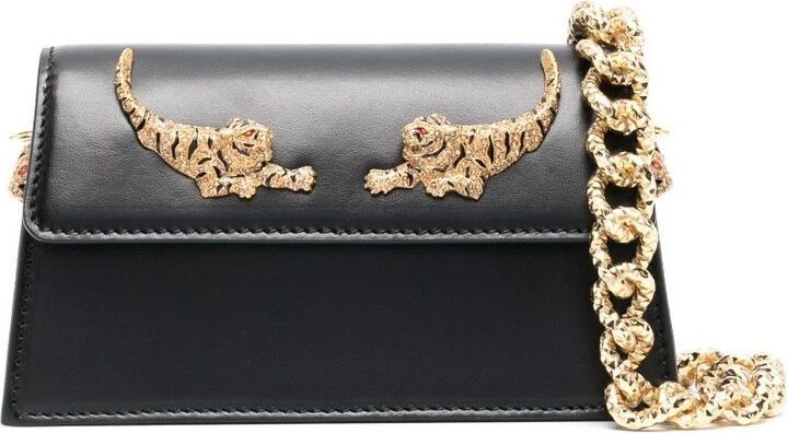 ROBERTO CAVALLI – SIGNATURE LEATHER HANDBAG (Black & Golden)