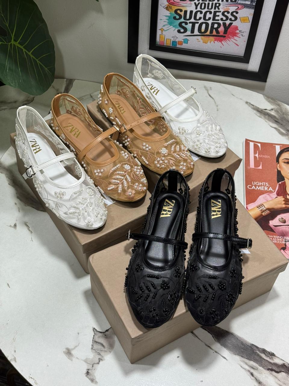 ZARA Flat Embroidery Pumps – New Arrival | Women Shoes (Black)