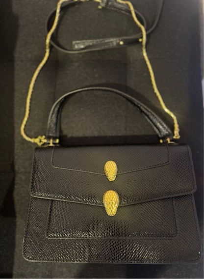 BVLGARI Serpenti Forever Charm Women Bag – Molten Karung Leather (Black)