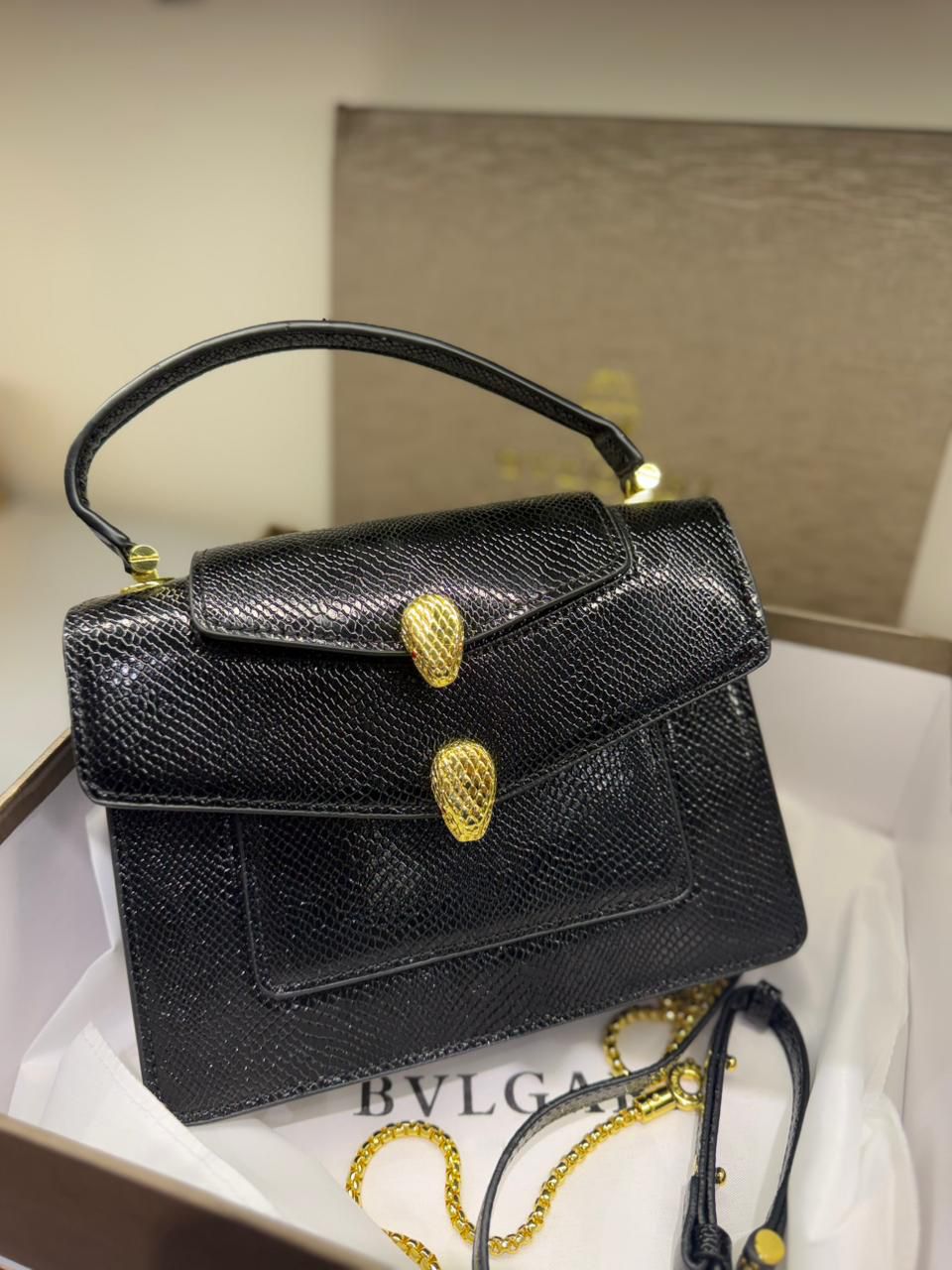 BVLGARI Serpenti Forever Charm Women Bag – Molten Karung Leather (Black)