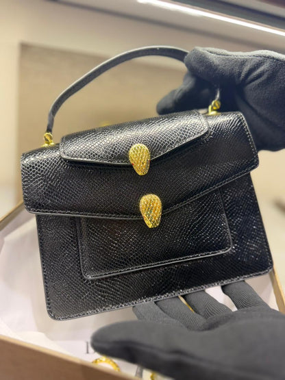 BVLGARI Serpenti Forever Charm Women Bag – Molten Karung Leather (Black)