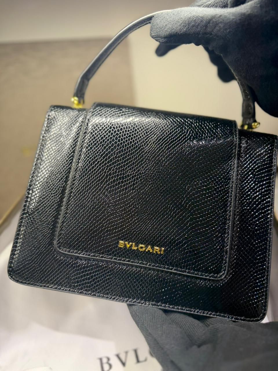 BVLGARI Serpenti Forever Charm Women Bag – Molten Karung Leather (Black)