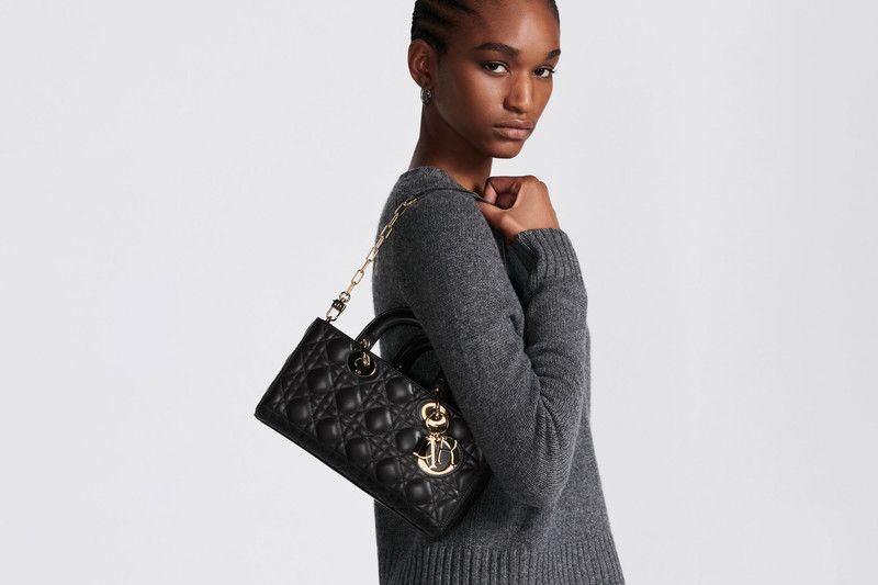 DIOR Medium Lady D-Joy Bag Black Cannage Lambskin – Luxury Women Bag (Black)