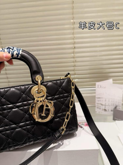 DIOR Medium Lady D-Joy Bag Black Cannage Lambskin – Luxury Women Bag (Black)