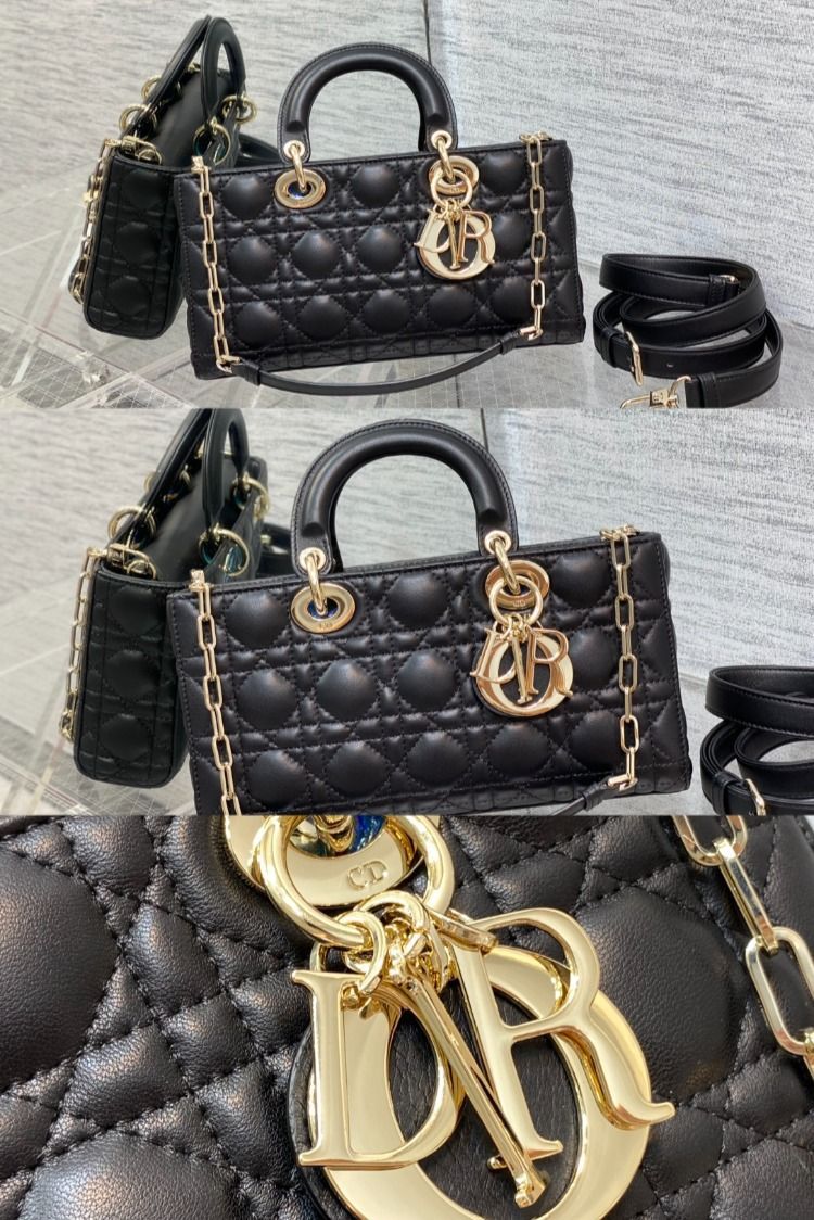 DIOR Medium Lady D-Joy Bag Black Cannage Lambskin – Luxury Women Bag (Black)