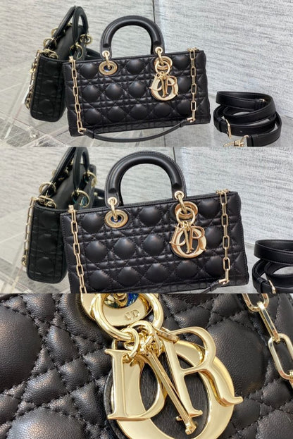 DIOR Medium Lady D-Joy Bag Black Cannage Lambskin – Luxury Women Bag (Black)