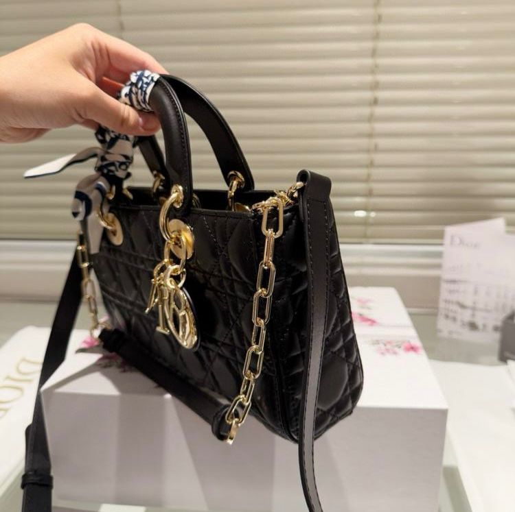 DIOR Medium Lady D-Joy Bag Black Cannage Lambskin – Luxury Women Bag (Black)