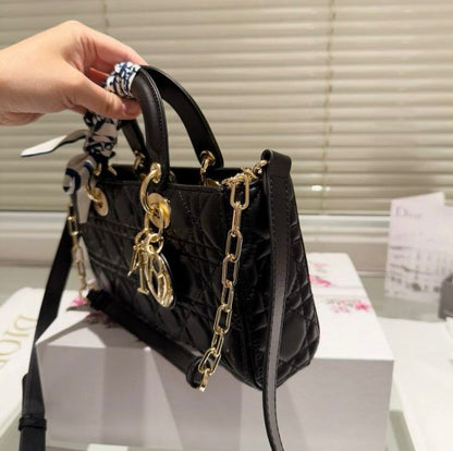 DIOR Medium Lady D-Joy Bag Black Cannage Lambskin – Luxury Women Bag (Black)