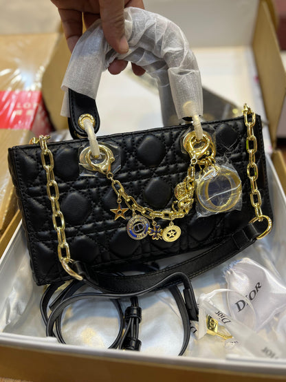 DIOR Medium Lady D-Joy Bag Black Cannage Lambskin – Luxury Women Bag (Black)
