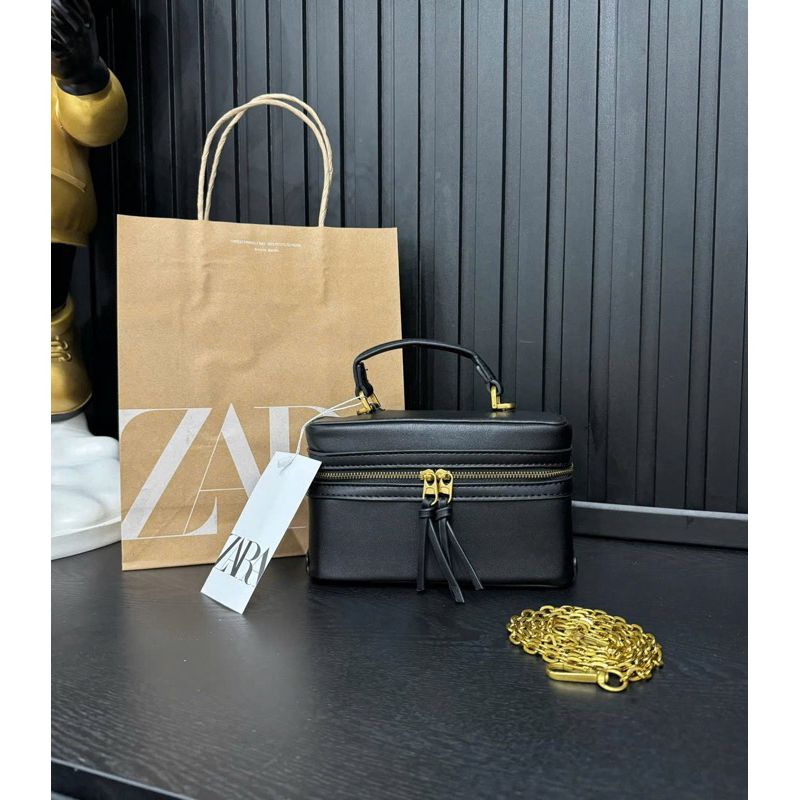 ZARA Crossbody Women Bag with Long Belt – Brand Box Packaging (Black)