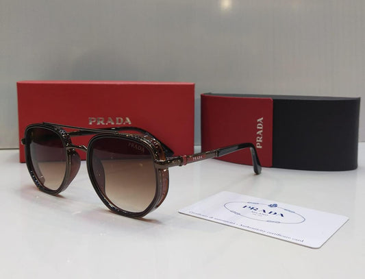 PRADA Branded Sunglasses – Luxury Unisex with Brand Box Case (Brown/Gold)