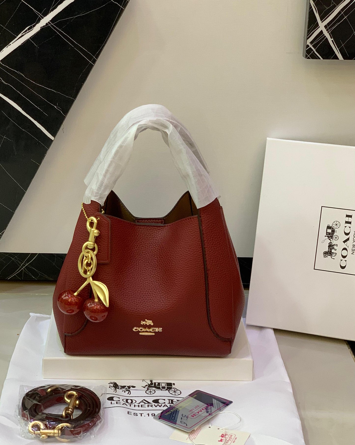 C-O-A-C-H Crossbody Women Bag with Cherry Charm – Master Class Quality (Red)