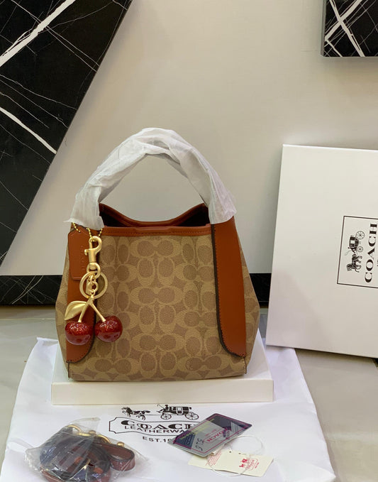 C-O-A-C-H Crossbody Women Bag with Cherry Charm – Master Class Quality (Beige Brown)