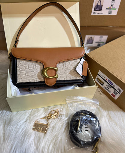 C-O-A-C-H Tabby Shoulder 26 Women Bag – Blocked Signature Canvas (Black Beige Brown)