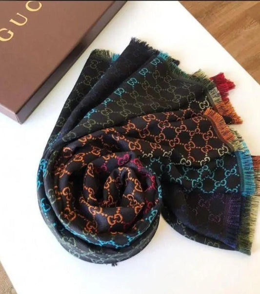 Gucci Scarf – Luxury Square Silk Blend Scarf with Brand Box (140 × 140 cm)