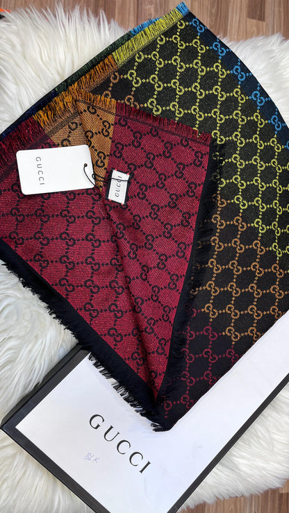 Gucci Scarf – Luxury Square Silk Blend Scarf with Brand Box (140 × 140 cm)