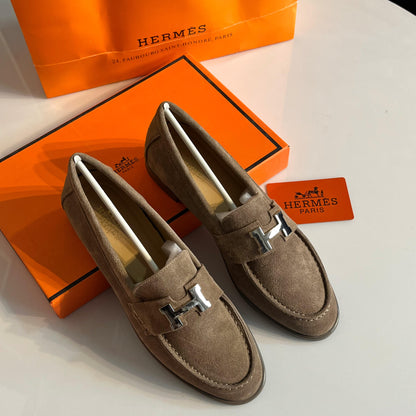 HERMÈS PARIS LOAFER – Women Loafers (Brown Suede)