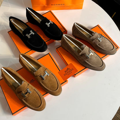 HERMÈS PARIS LOAFER – Women Loafers (Brown Suede)