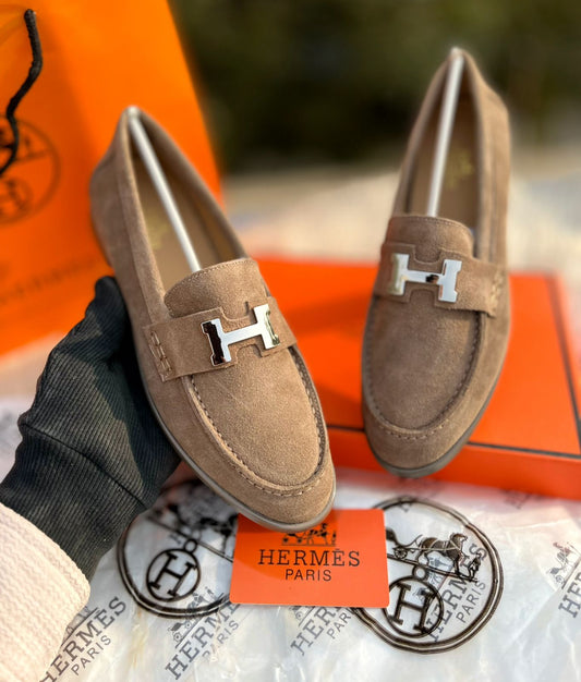 HERMÈS PARIS LOAFER – Women Loafers (Brown Suede)