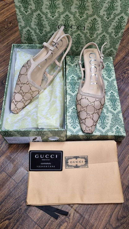 GUCCI WOMEN’S SLINGBACK PUMPS – Women Heels (Beige)