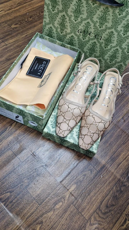 GUCCI WOMEN’S SLINGBACK PUMPS – Women Heels (Beige)