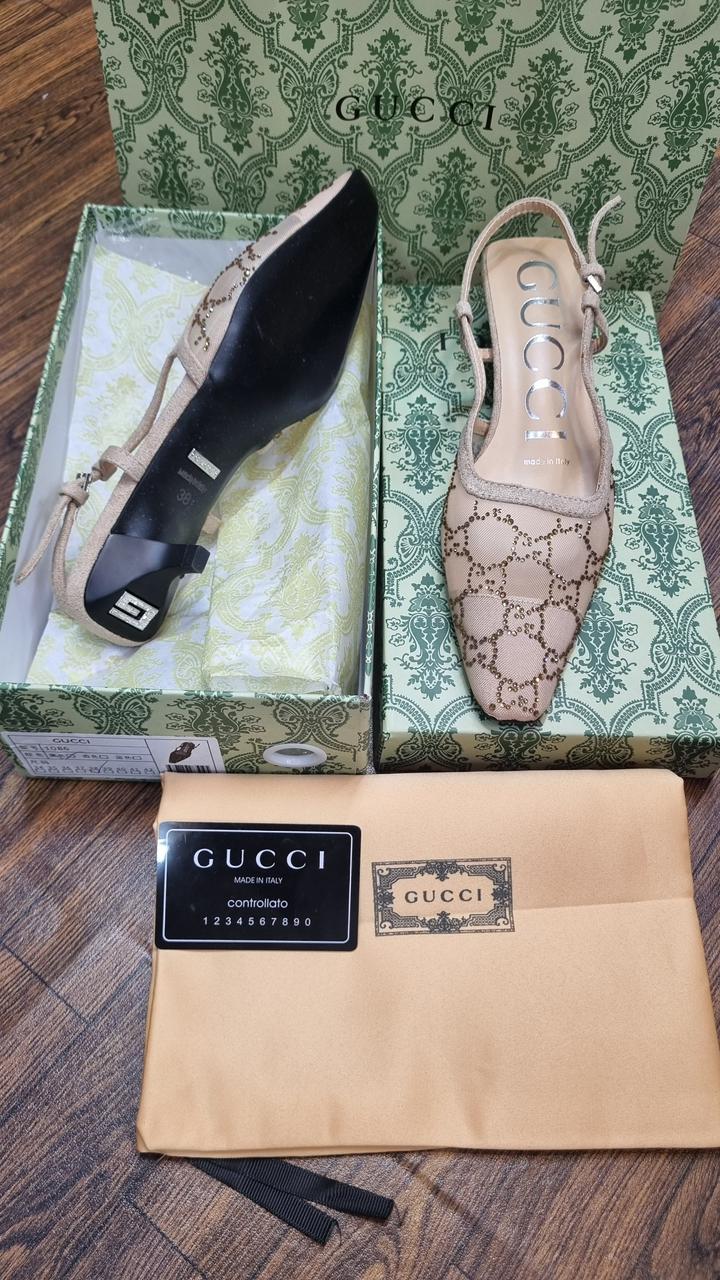 GUCCI WOMEN’S SLINGBACK PUMPS – Women Heels (Beige)