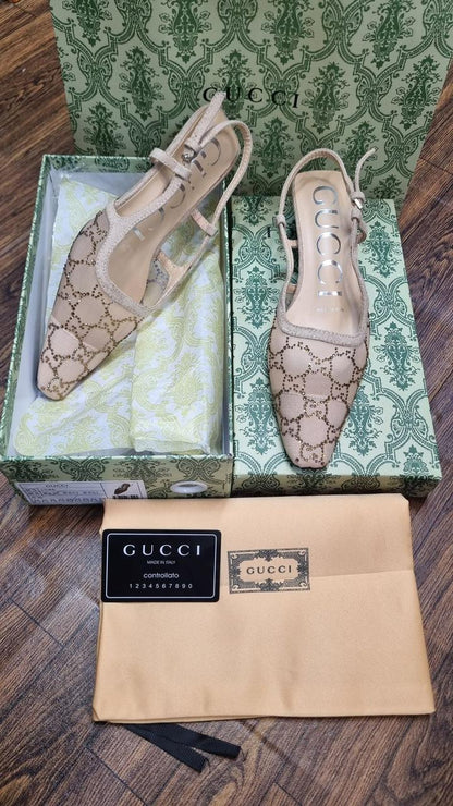 GUCCI WOMEN’S SLINGBACK PUMPS – Women Heels (Beige)