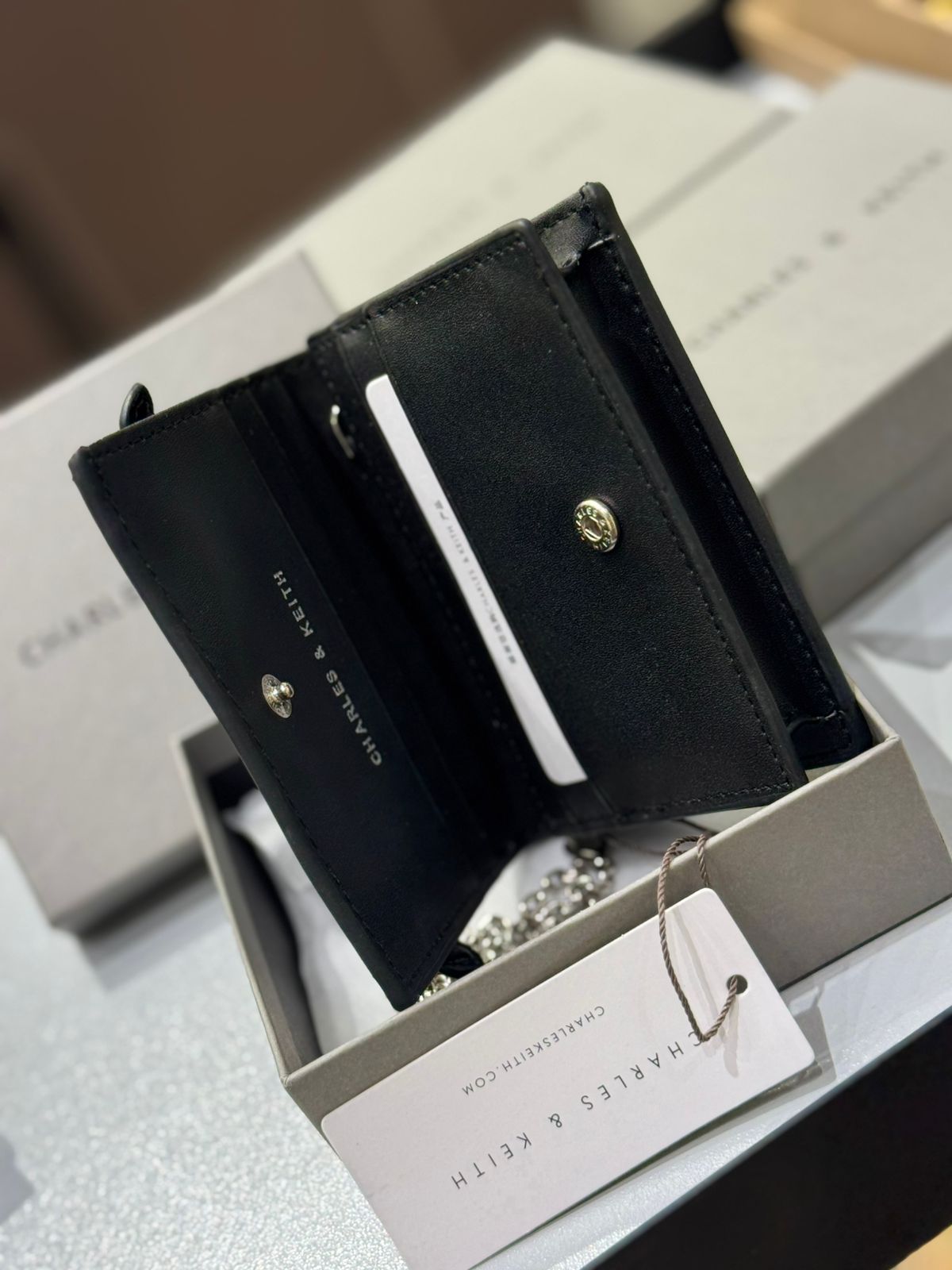 CHARLES & KEITH SLOANE METALLIC CHAIN-HANDLE WALLET – Women Bag (Black)