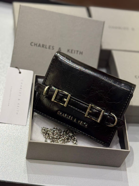 CHARLES & KEITH SLOANE METALLIC CHAIN-HANDLE WALLET – Women Bag (Black)