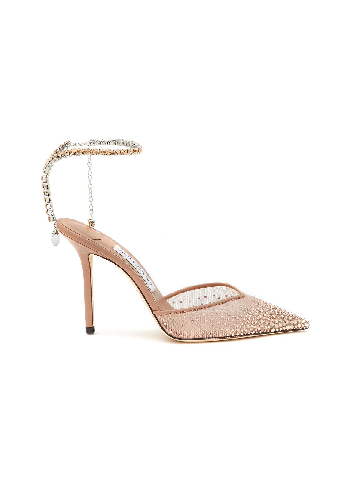 JIMMY CHOO SAEDA 100 CRYSTAL MESH PUMPS – Women Heels (Beige Golden)