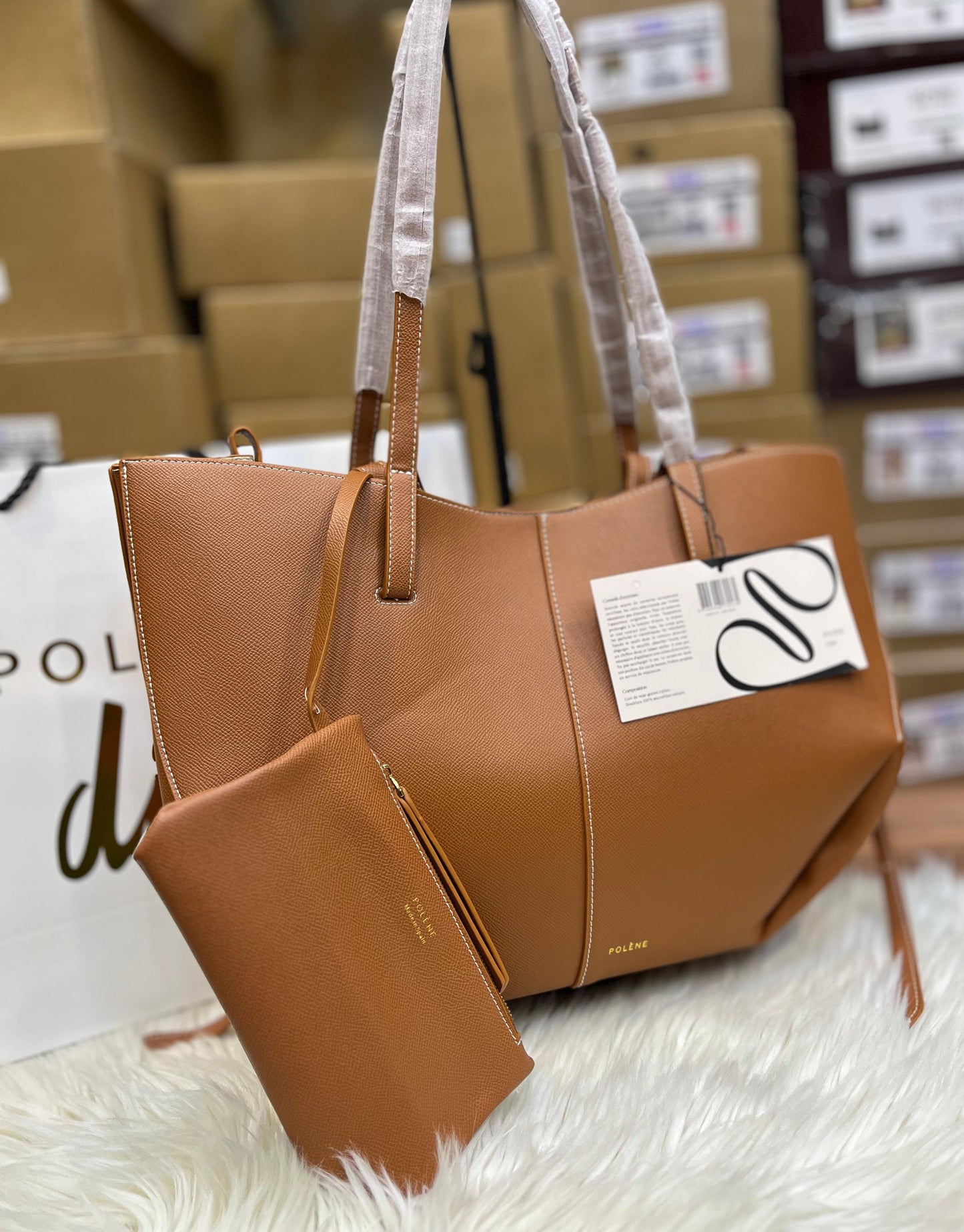 P-O-L-È-N-E Cyme Large Edition Textured – Women Bag (Mustard / Camel / Brown)