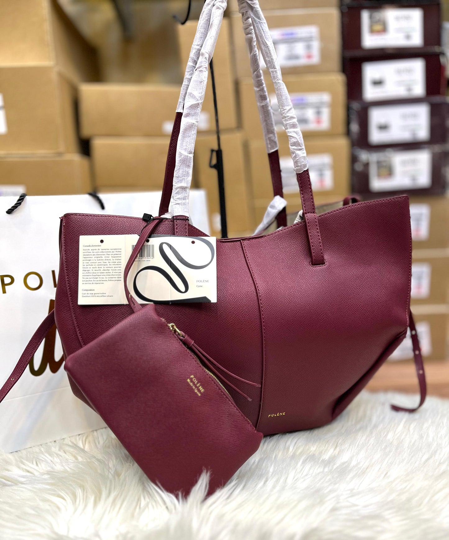 P-O-L-È-N-E CYME EDITION TEXTURED TAUPE – Women Bag (Maroon)