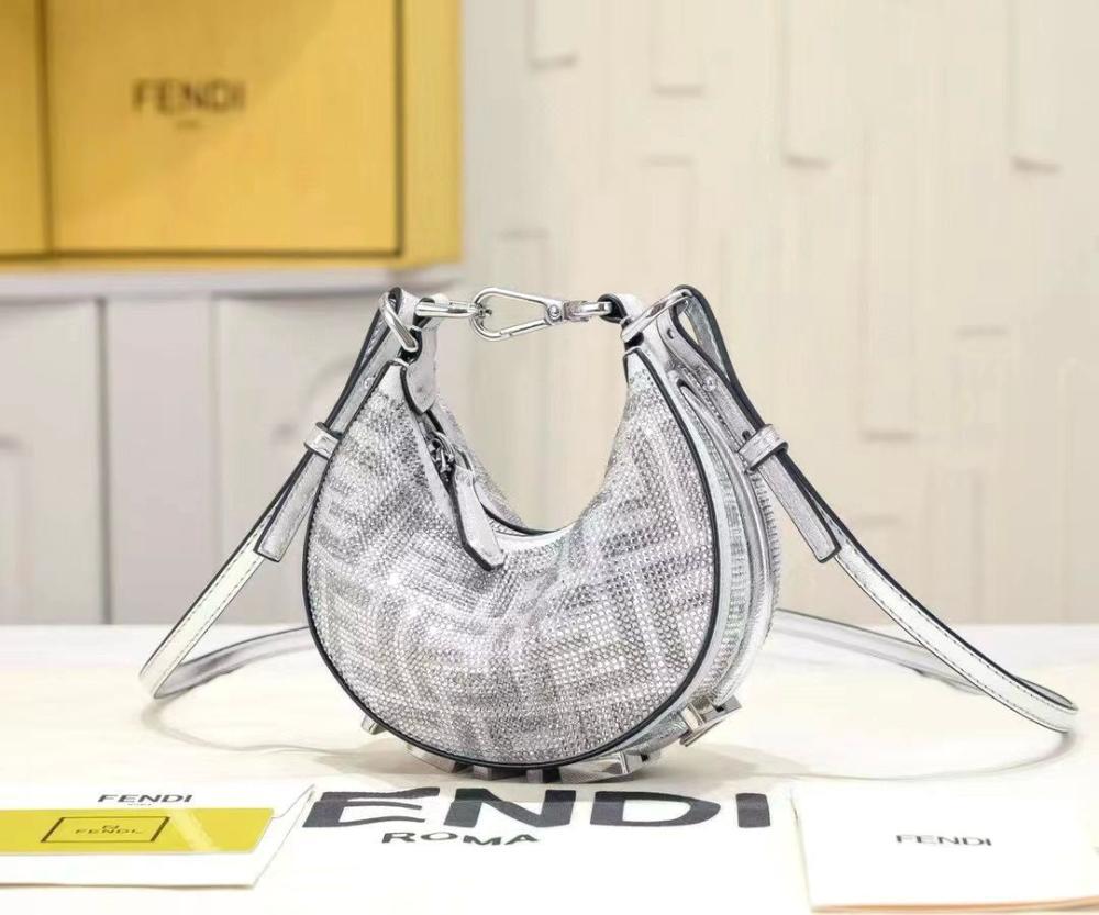FENDI NANO FENDIGRAPHY CRYSTAL CHARM – Women Bag (Silver Grey)