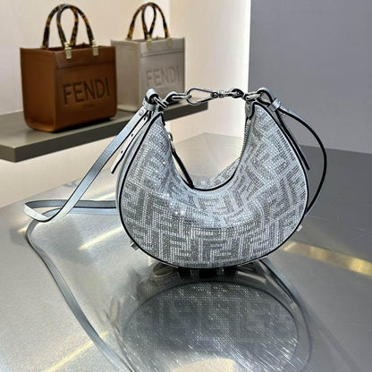 FENDI NANO FENDIGRAPHY CRYSTAL CHARM – Women Bag (Silver Grey)